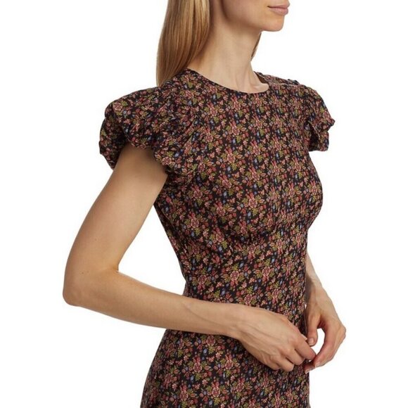 💕DÔEN💕 Rhodia Dress ~ Puff Sleeve A-Line Maxi Noir Forest Floral Print XL NWOT - Picture 6 of 16